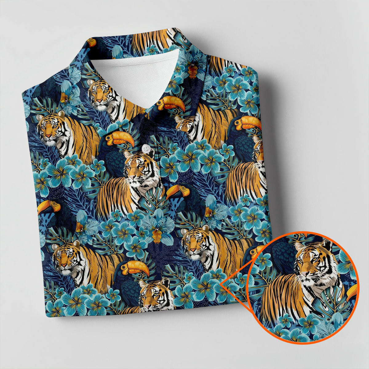 Tiger And Toucan Tropical Foliage Hawaiian Golf Shirt, Golf Shirt For Women, Golfing Apparel