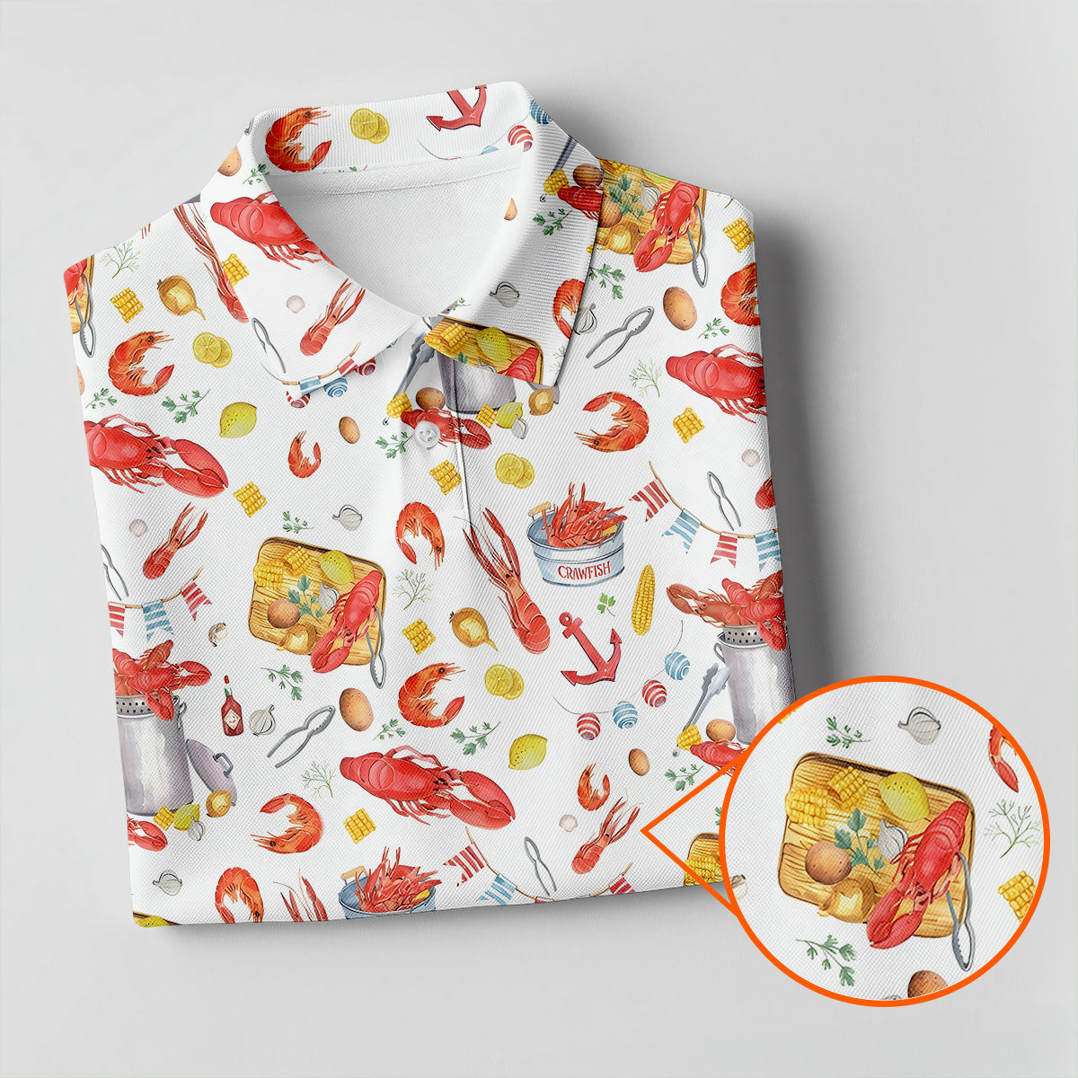 Crawfish Boil Seafood Pattern Polo Shirt, Hawaiian Golf Shirt, Golf Polo Shirts For Men