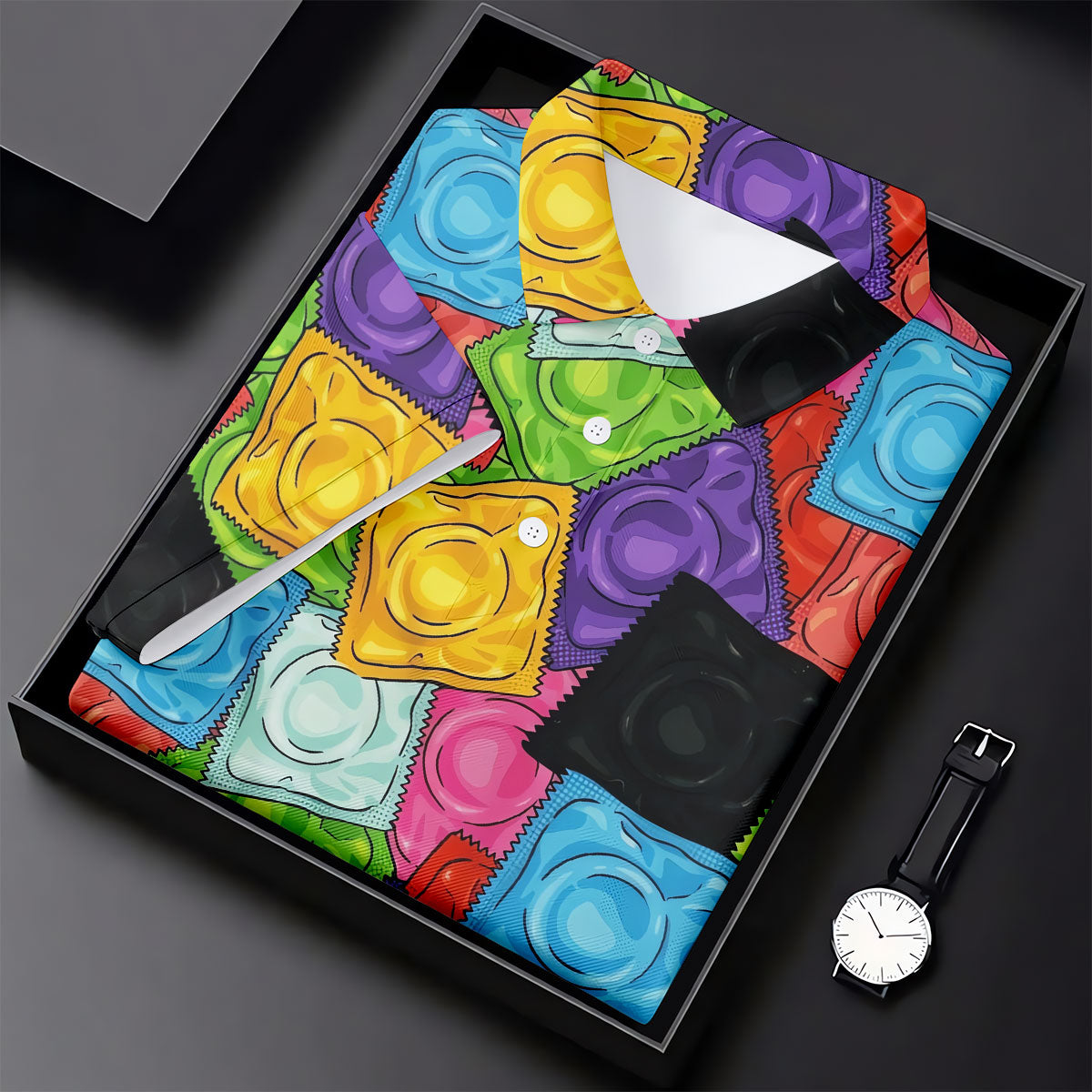 Funny Condom Wrapper Pattern Golf Polo Shirt, Women's Golf Apparel, Printed Golf Shirt