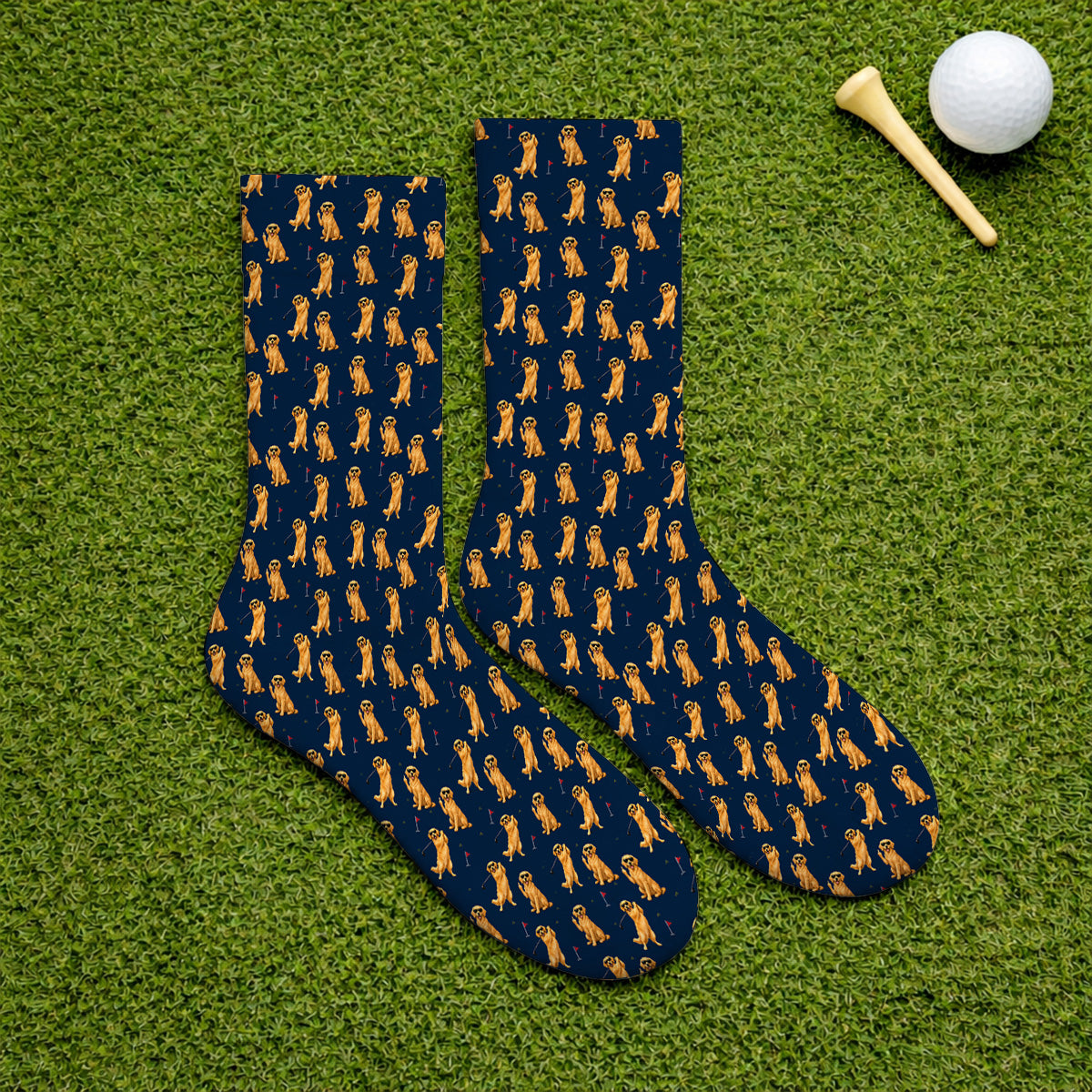 Golden Retriever Fairway Golf Socks, Golf Dog Pattern Sock, Gift For Golden Retriever Owners