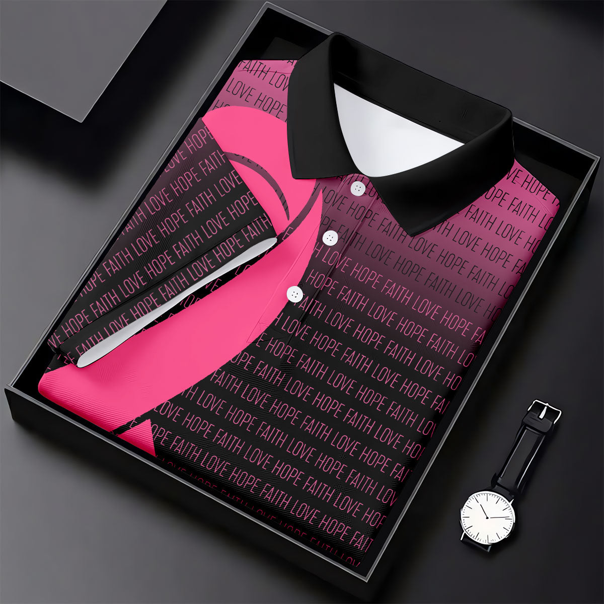 Faith Love Hope Pink Ribbon Breast Cancer Polo Shirt, Ladies Golf Tops, Women’s Golf Polo