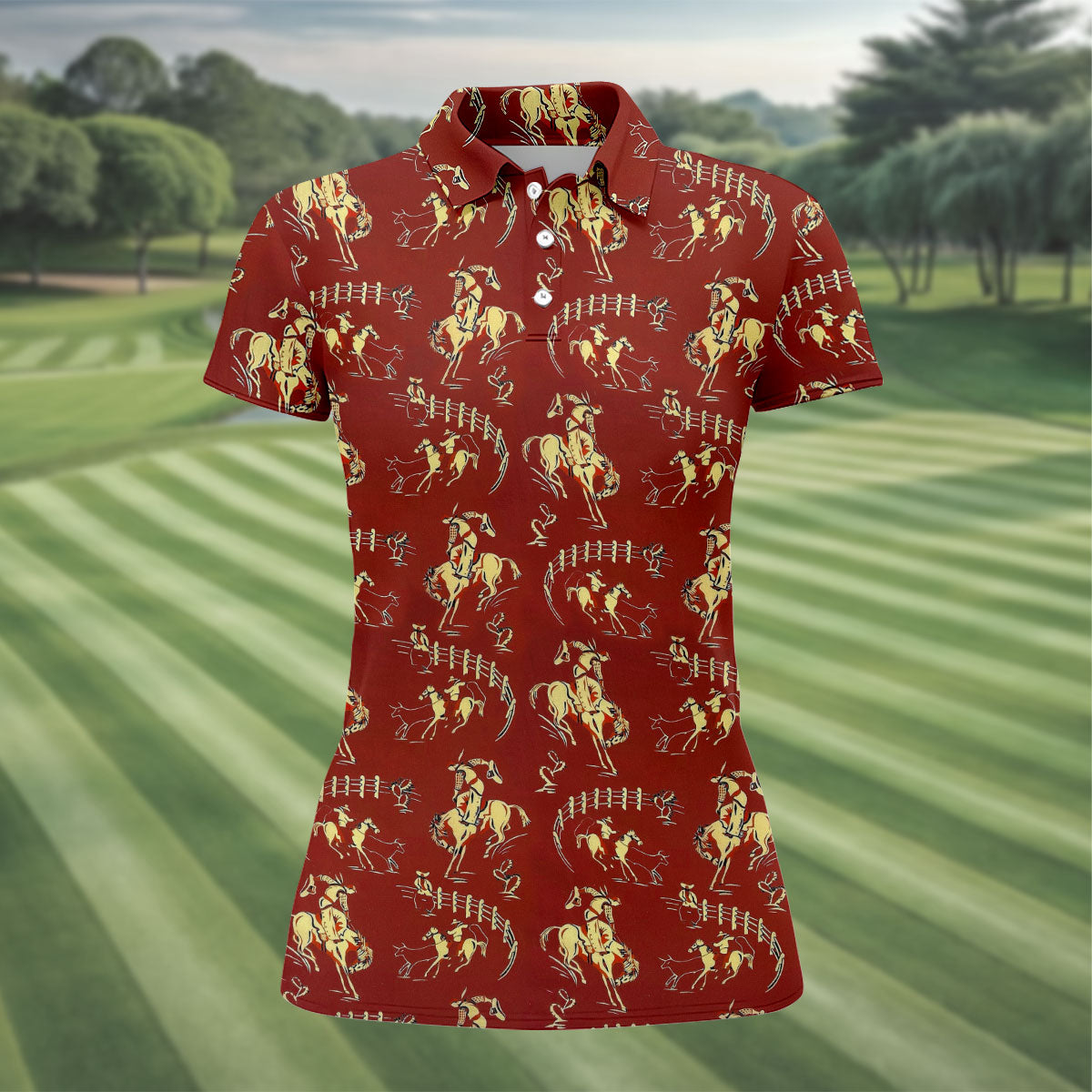 Vintage Rodeo Cowboy Pattern Golf Polo Shirt, Women's Golf Apparel, Ladies Golf Shirt