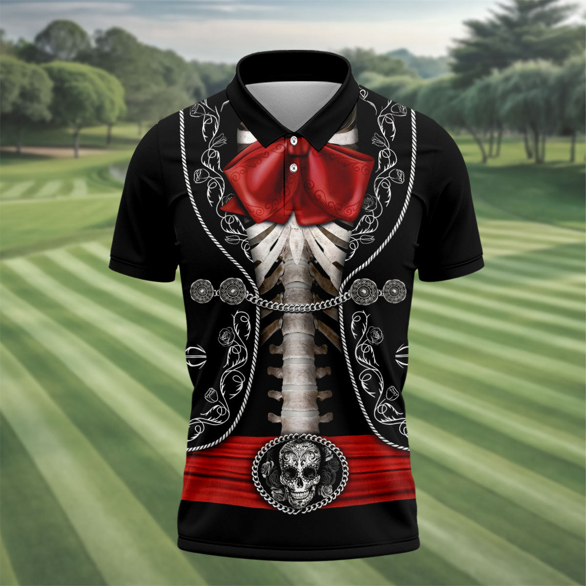 Mexican Fiesta Theme Red Costume Golf Tops For Men, Cinco De Mayo Celebration Golf Shirts For Men