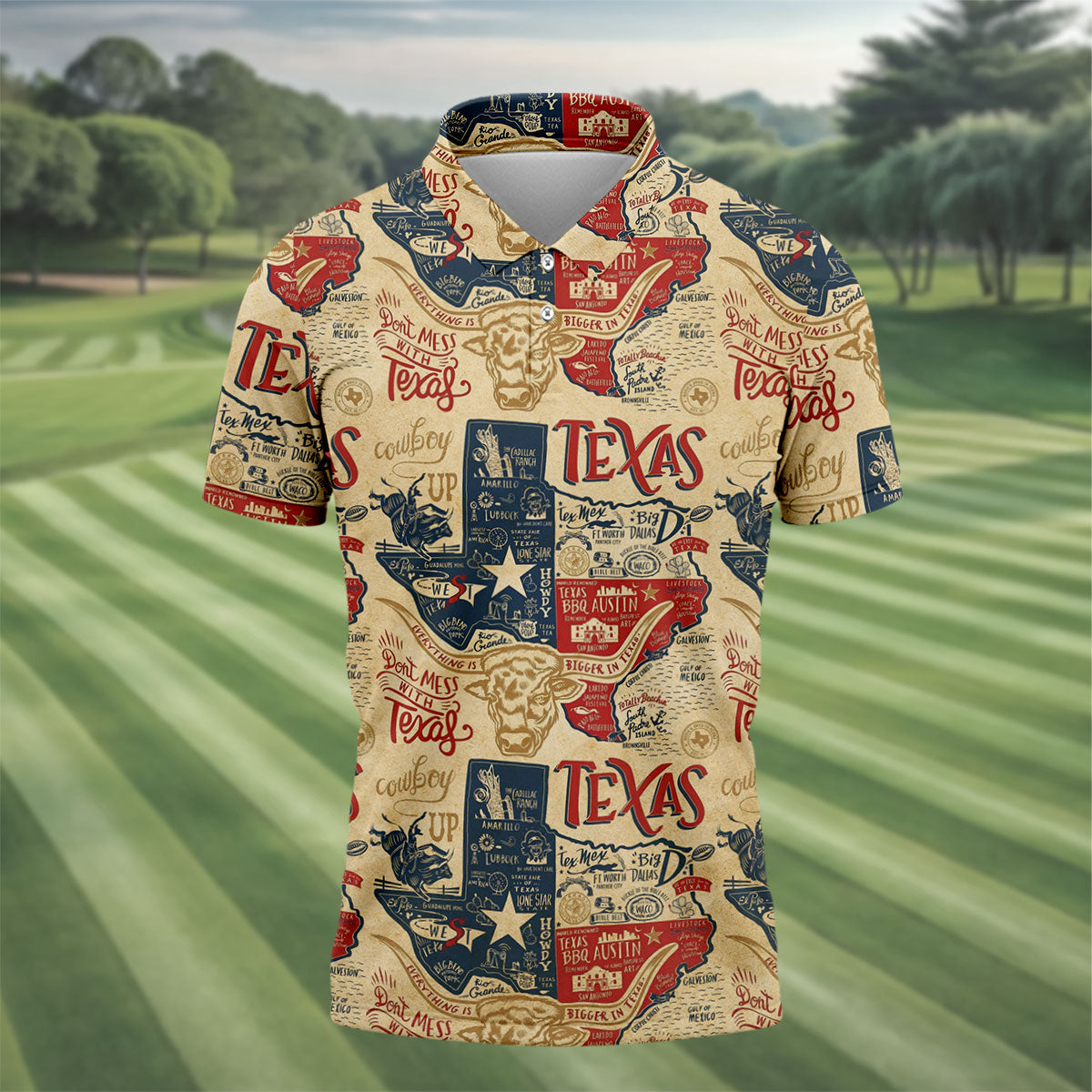 Don't Mess With Texas Western Theme Old West Golf Tops For Men, Polo Shirts For Men, Golf Shirts For Men