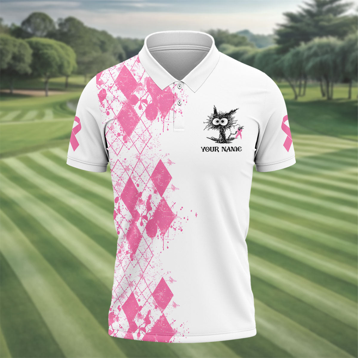 Custom Im Fine Everything Is Fine Breast Cancer Polo Shirt, Mens Golf Shirts, Mens Polo Shirts
