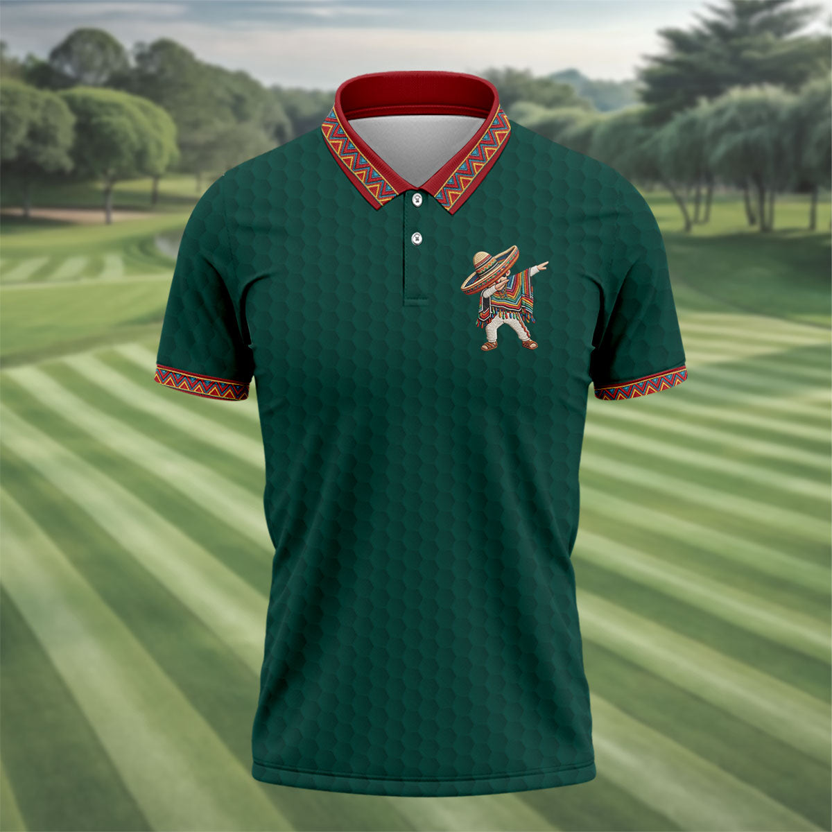 Cinco De Mayo Celebration Golf Ball Pattern Green Golf Shirt, Polo Shirts For Men