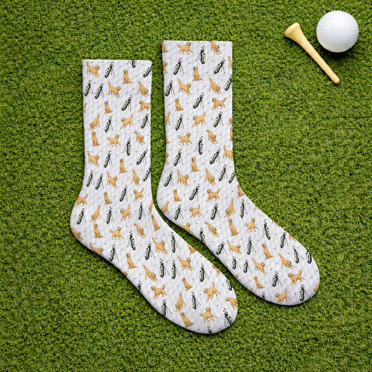 Funny Golden Retriever Pattern Golf Sock, Golden Retriever Golf Socks For Golfer, Dad Golf Gift