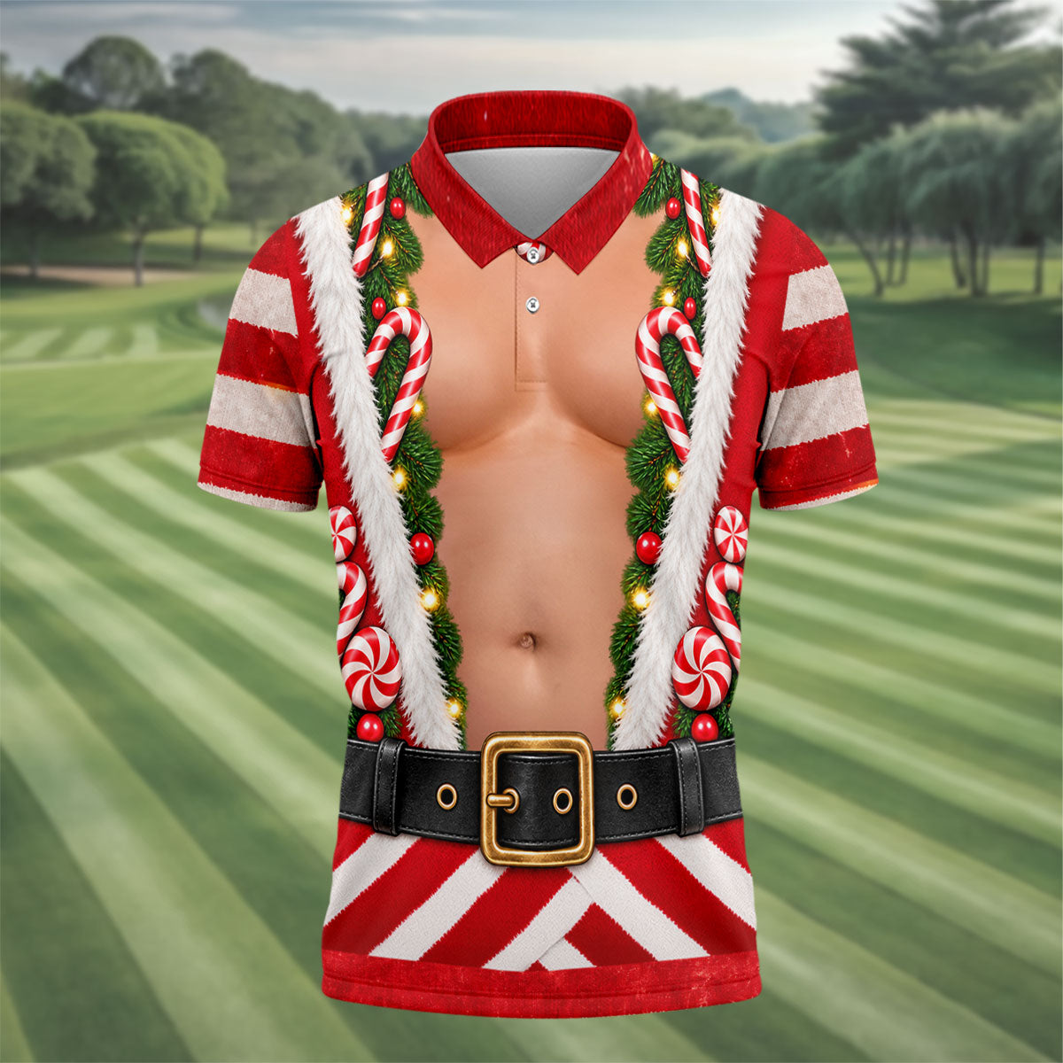 Christmas Candy Cane Santa Suit Polo Shirt, Mens Golf Shirts, Golf Apparel For Men