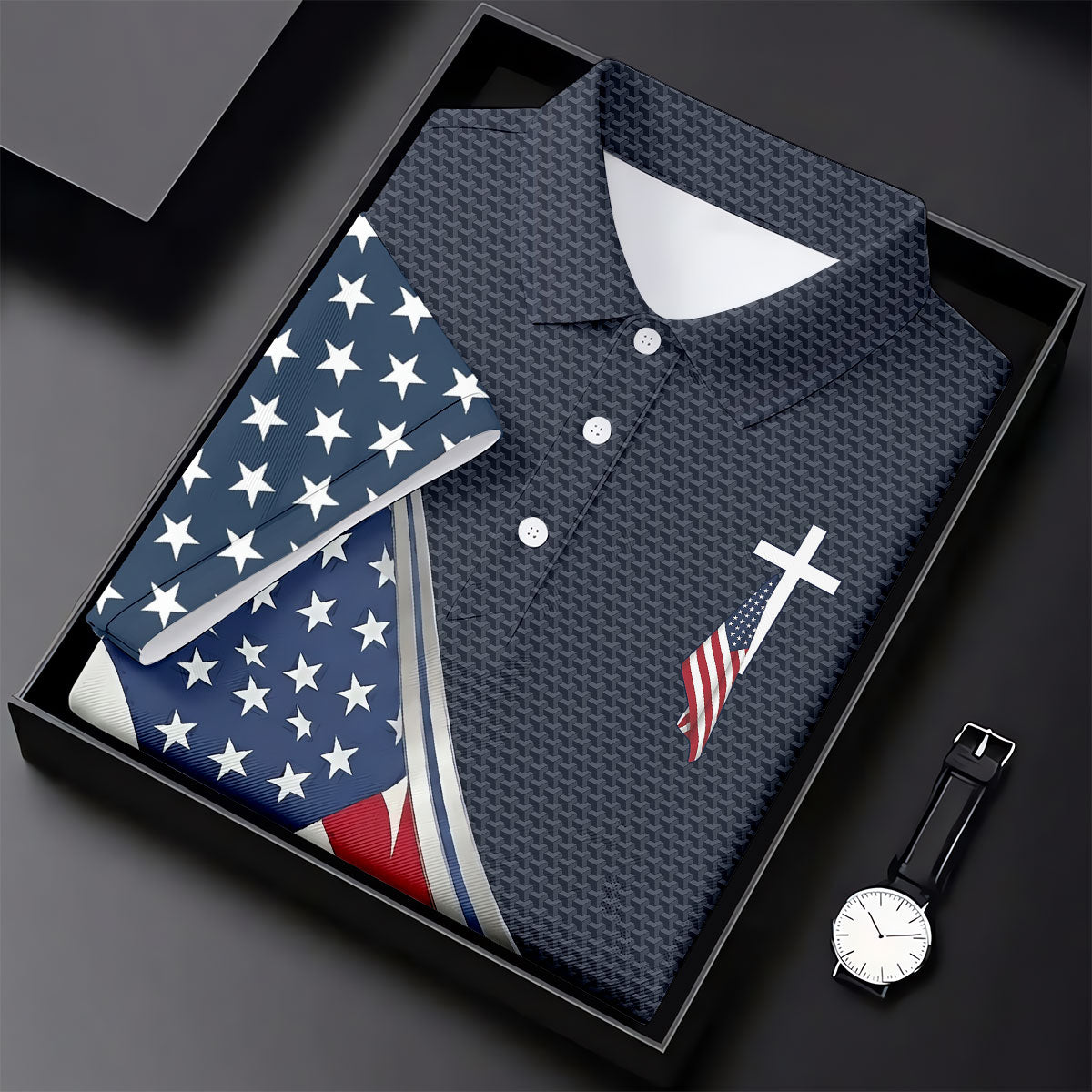 Christian American Flag Cross Golf Polo Shirt, Women's Golf Polo, Golf Tops For Women