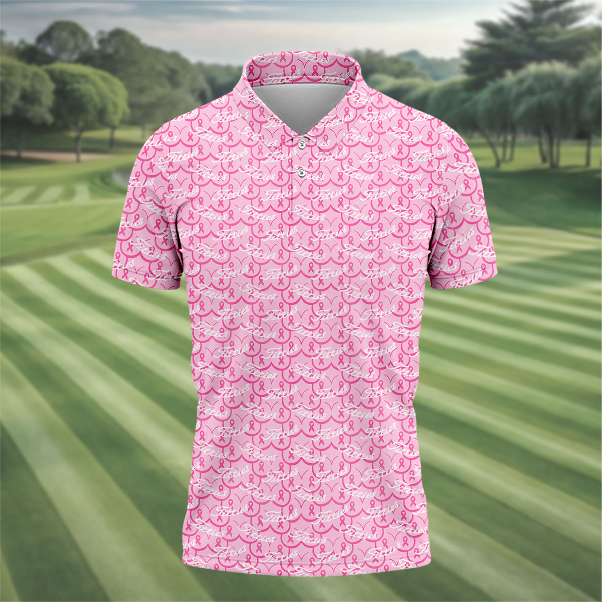 Titties Pink Ribbon Breast Cancer Polo Shirt, Golf Shirts For Men, Mens Golf Apparel