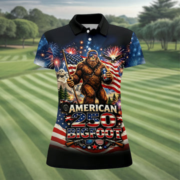 American 250 US Flag Pattern Bigfoot Golf Shirt, Patriotic 4th Of July Golf Shirt For Women