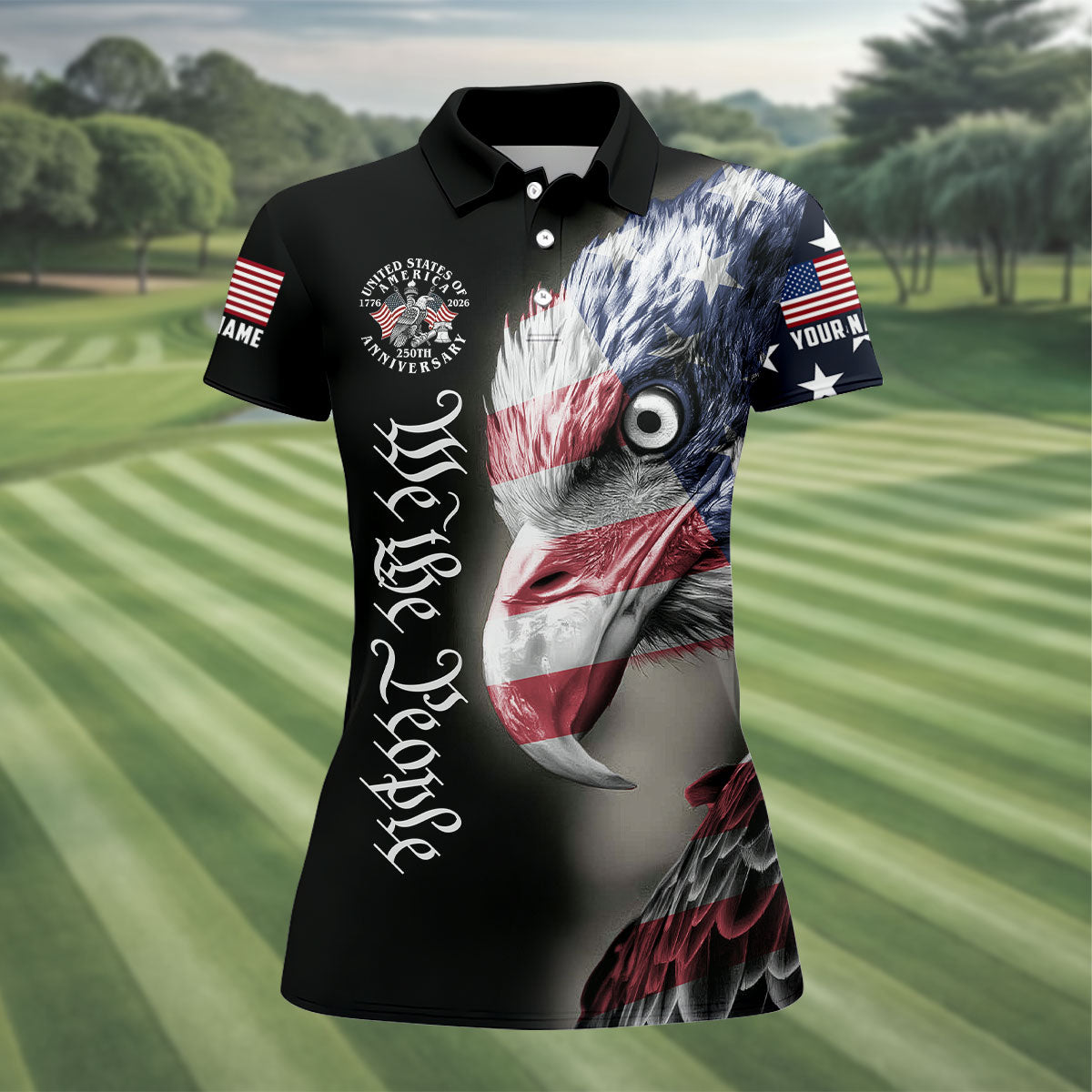 We The People Patriotic Bald Eagle American Flag Golf Shirt, 4th Of July Golf Shirt For Women