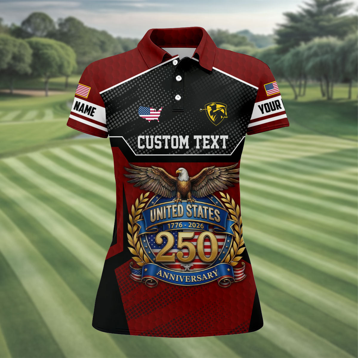US 250 Anniversary Patriotic 4th Of July Red Golf Shirt, Ladies Golf Shirts, Golf Shirt For Women
