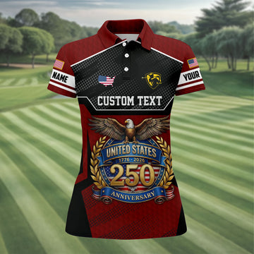 US 250 Anniversary Patriotic 4th Of July Red Golf Shirt, Ladies Golf Shirts, Golf Shirt For Women