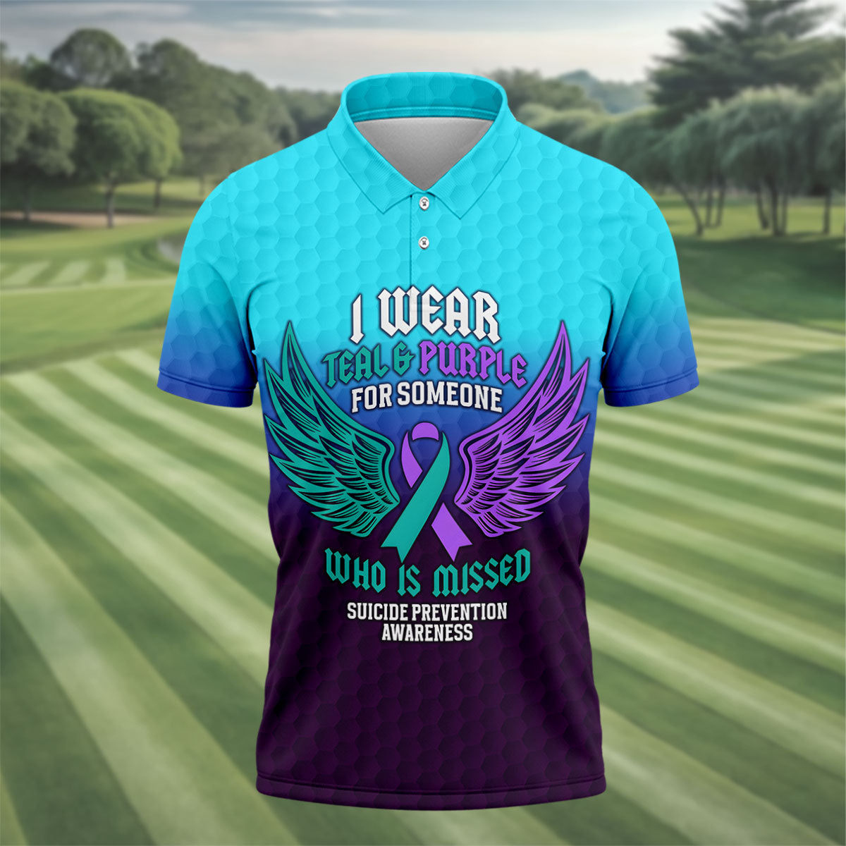 I Wear Teal And Purple Suicide Prevention Awareness Mens Golf Polo, Mens Golf Polo