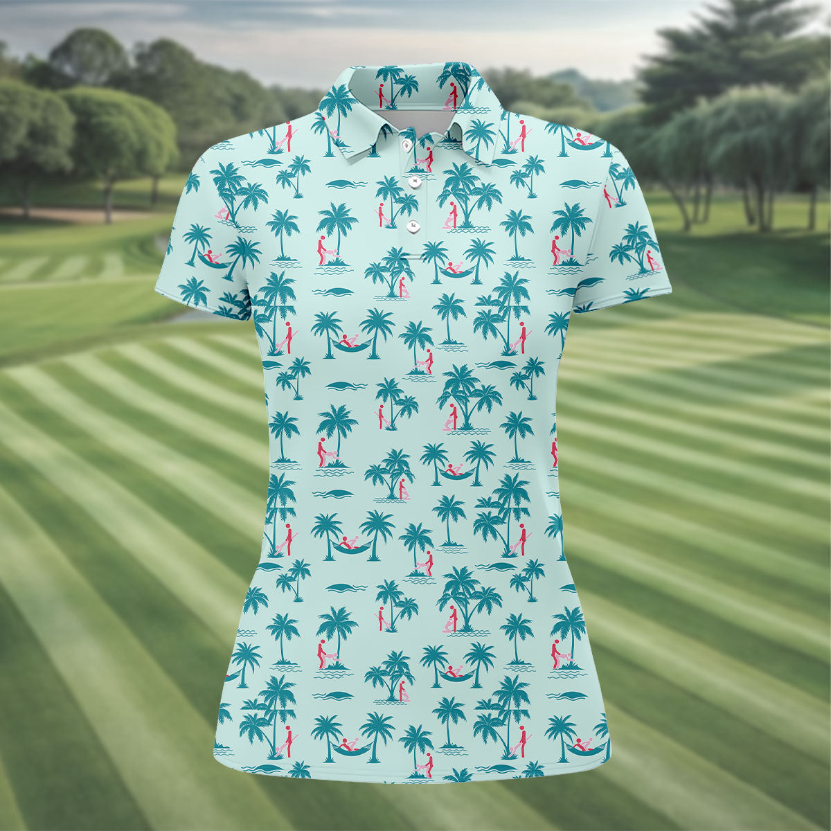 Tropical Beach Golf Paradise Polo Shirt, Ladies Golf Tops, Women's Golf Apparel