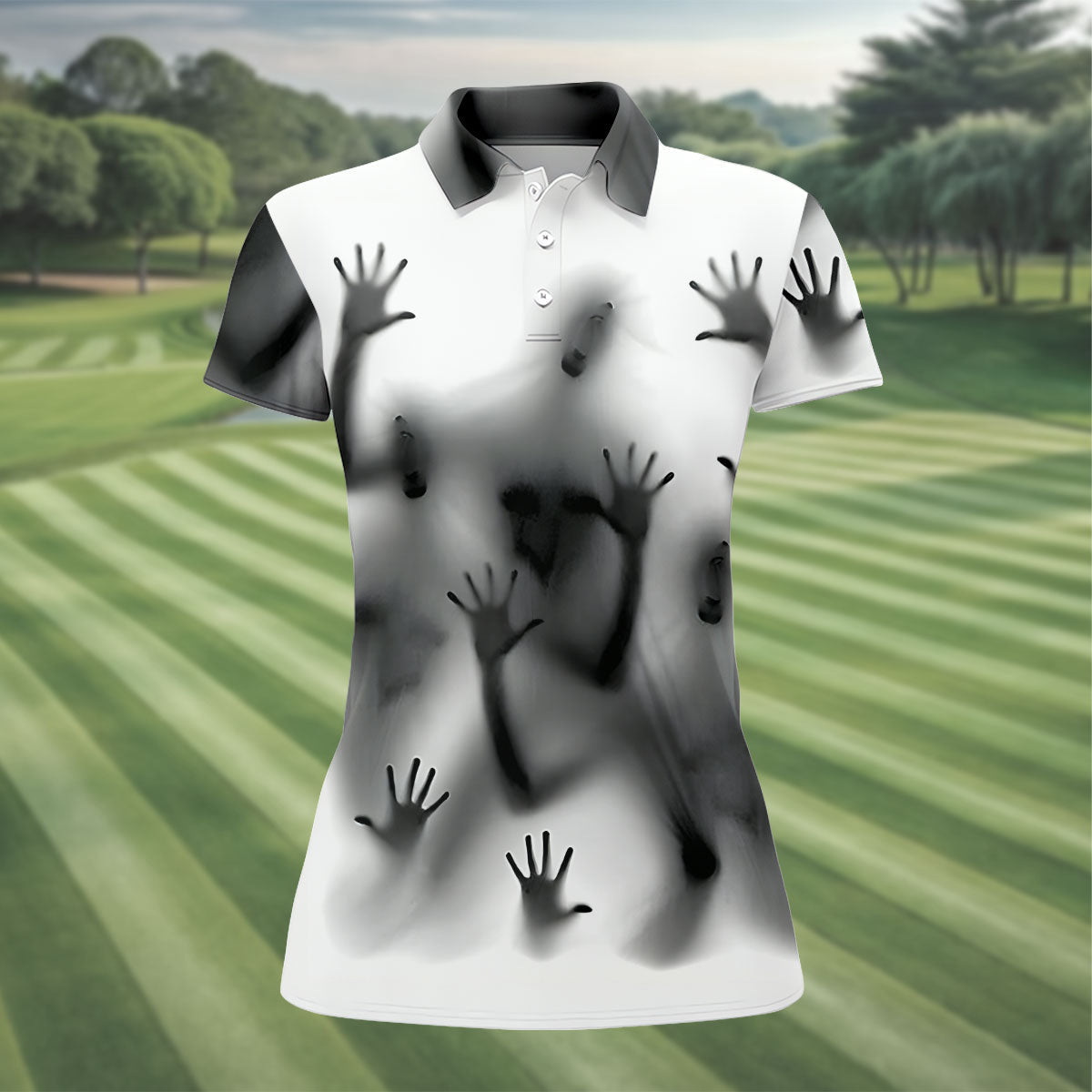 Haunted Shadow Silhouette Golf Polo Shirt, Women's Golf Polo, Ladies Golf Shirts
