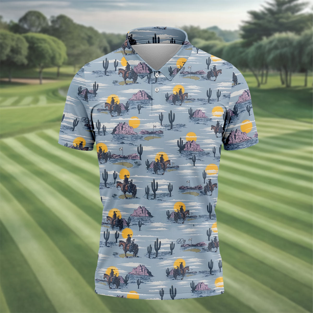 Cowboy Silhouette Desert Sunset Western Golf Shirt, Polo Shirts For Men, Golf Shirts For Men