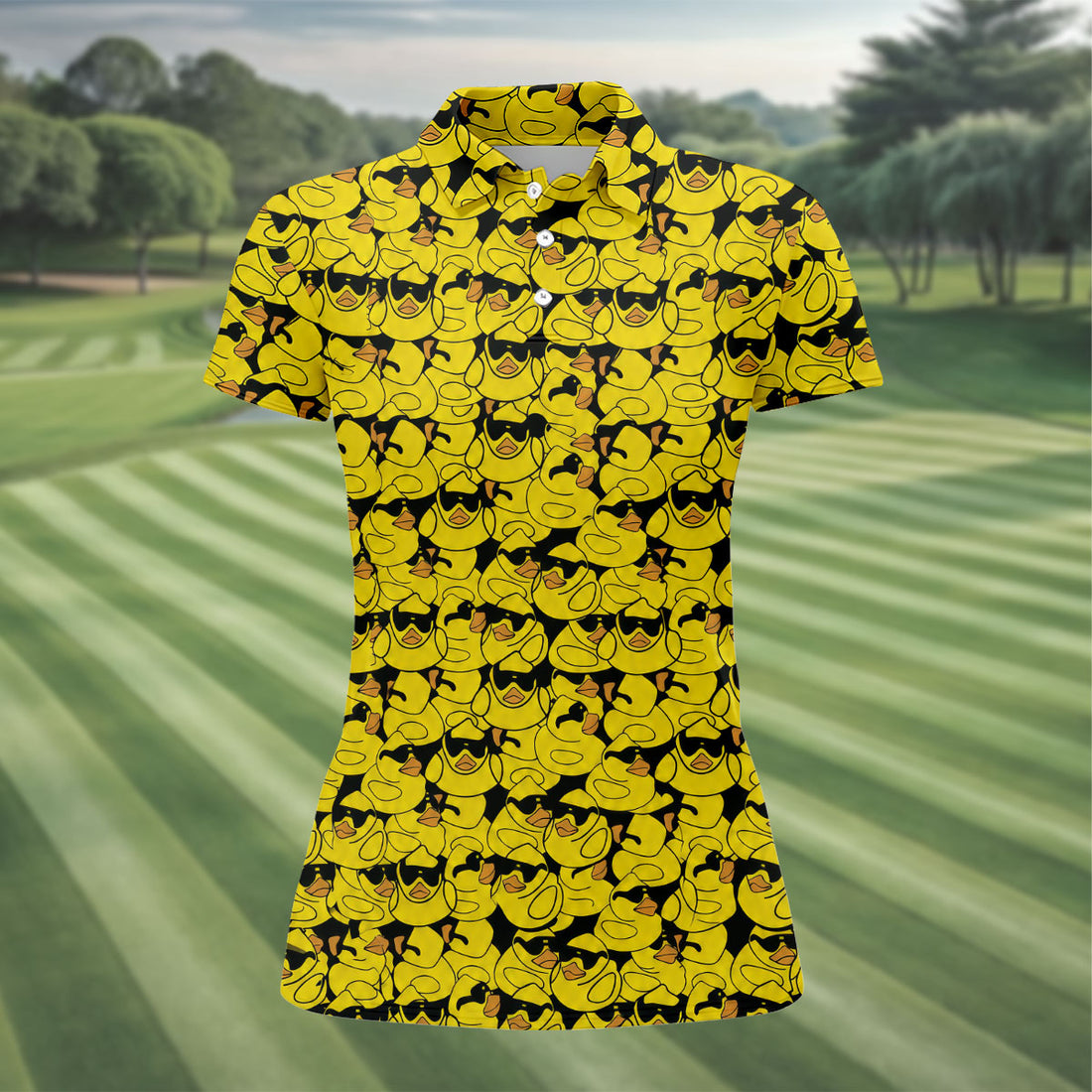 Yellow Sunglasses Rubber Duck Hawaiian Golf Shirt, Hawaiian Golf Shirt, Golf Tops For Women, Printed Golf Shirt