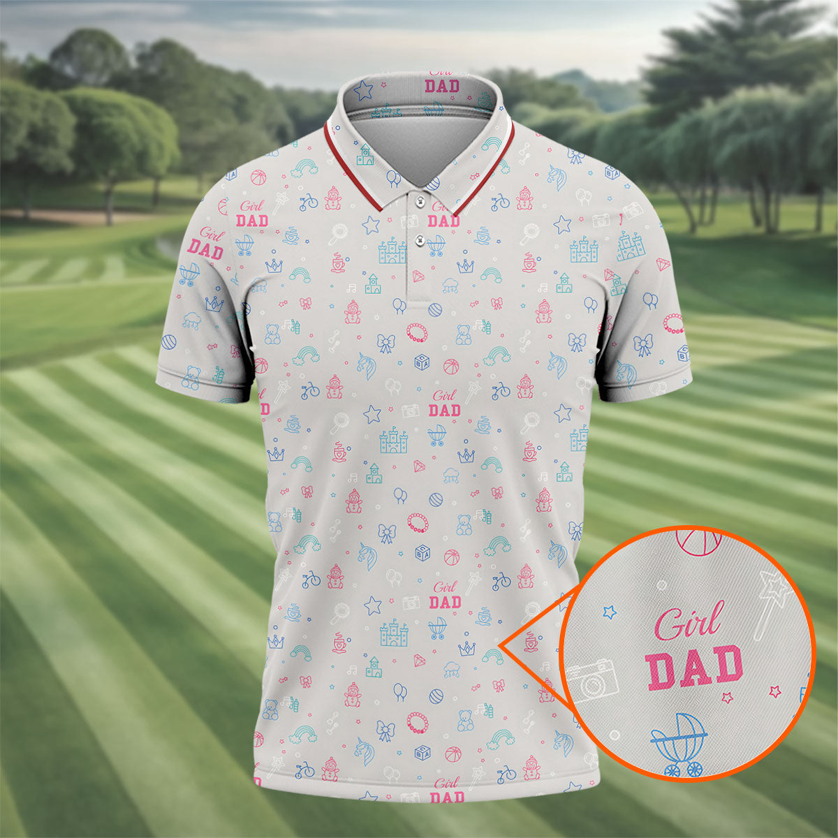 Dad Daughter Doodle Pattern Cute Golf Shirt, Father's Day Golf Shirt, Golf Gift For Dad