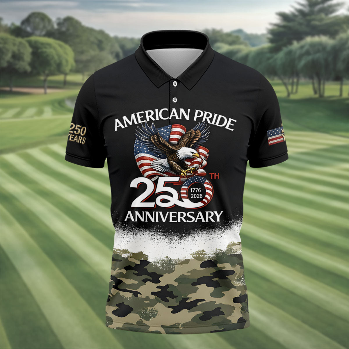 American Pride 250th Anniversary Camo Golf Shirt, Patriotic 4th Of July Golf Shirts For Men