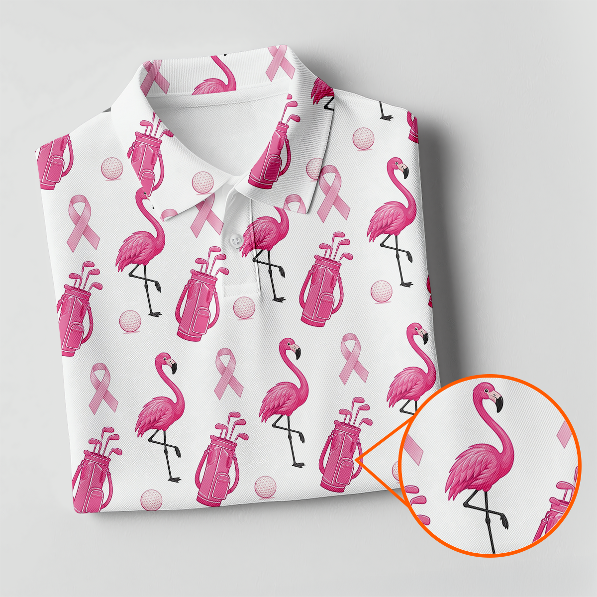 Pink Flamingo Golf Bag Breast Cancer Polo Shirt, Men's Golf Shirt, Printed Golf Shirts