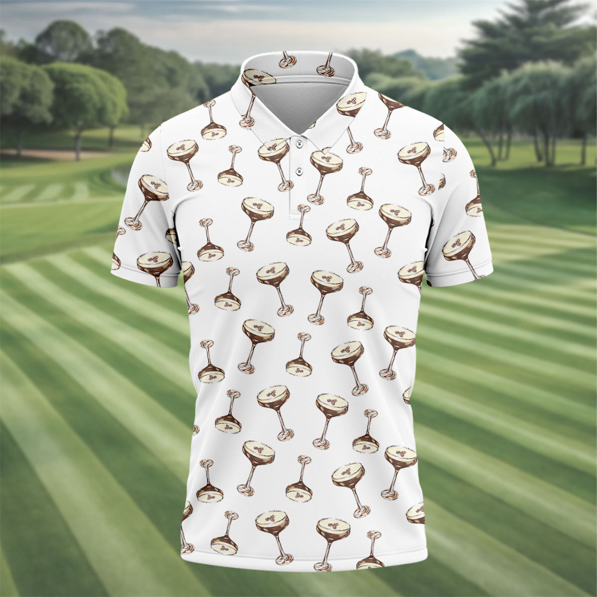 Expresso Martini Doodle Seamless Pattern Hawaiian Golf Shirt, Polo Shirts For Men