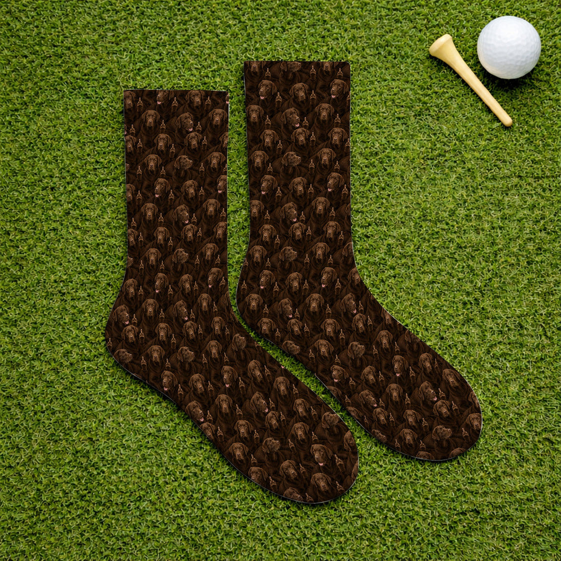 Funny Labrador Golf Crew Socks, Lab Dog Pattern Golf Sock, Crazy Golf Gift For Golfer