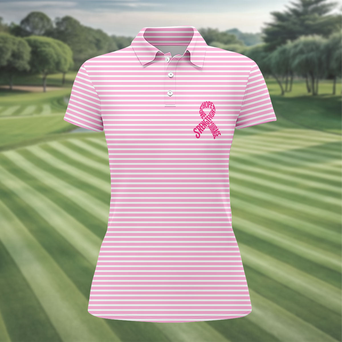 Hope Love Strength Courage Breast Cancer Polo Shirt, Women’s Golf Polo, Ladies Golf Shirts