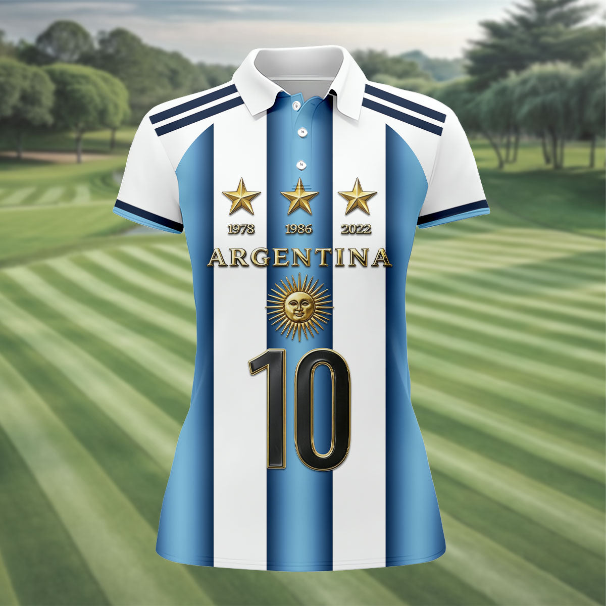 Argentina World Cup Sun Of May Ladies Golf Tops, Football Theme Golf Shirt For Women