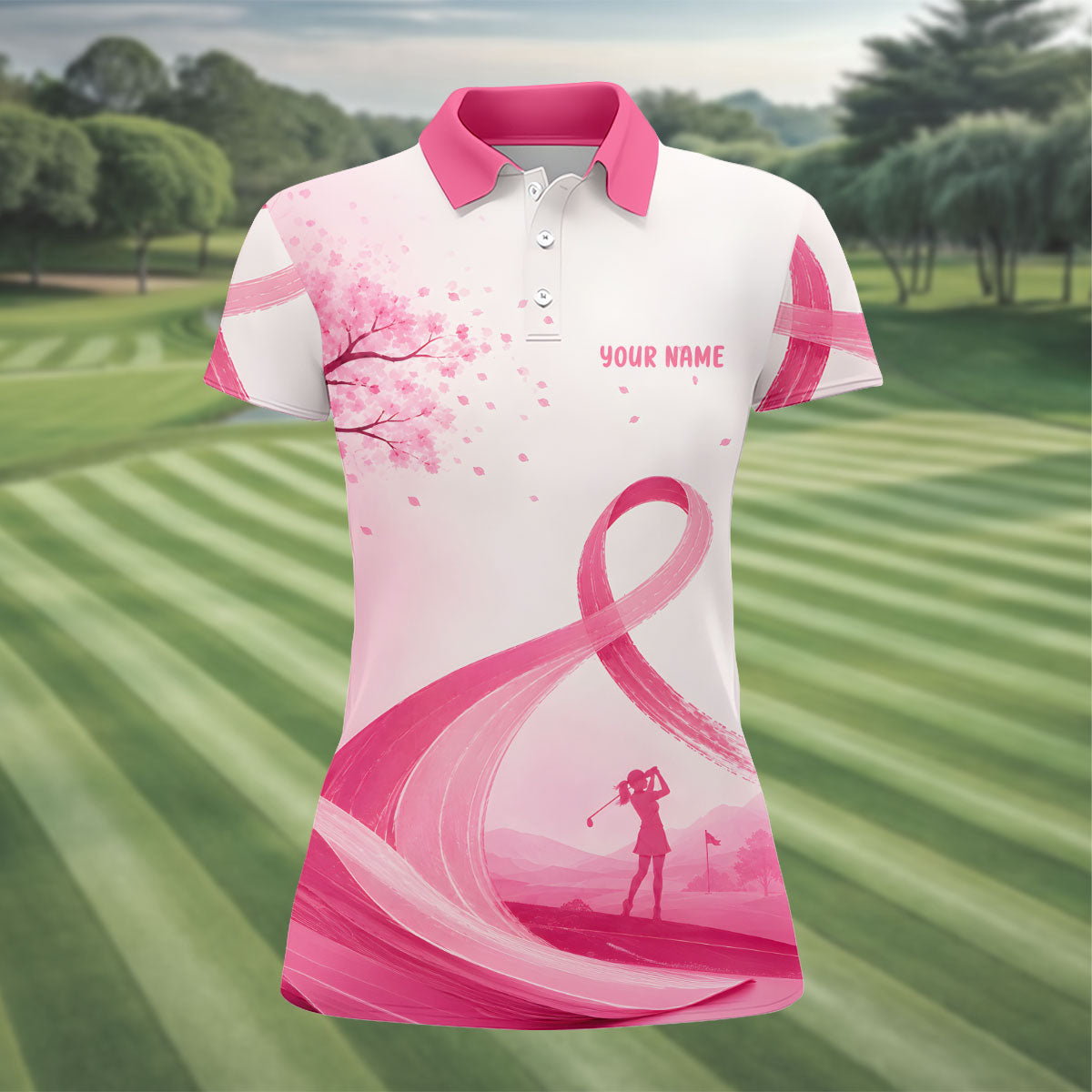 Custom Pink Spread Hope Find Cure Breast Cancer Golf Polo Shirt, Ladies Golf Tops, Women’s Golf Polo