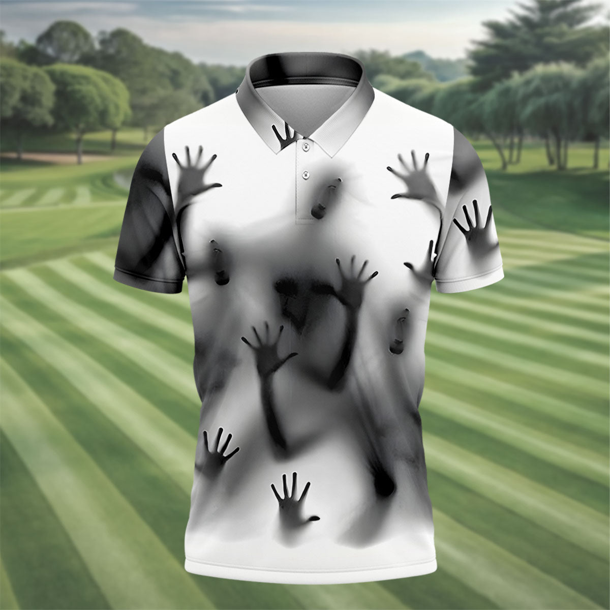Haunted Shadow Silhouette Golf Polo Shirt, Men's Golf Shirts, Hawaiian Golf Shirt