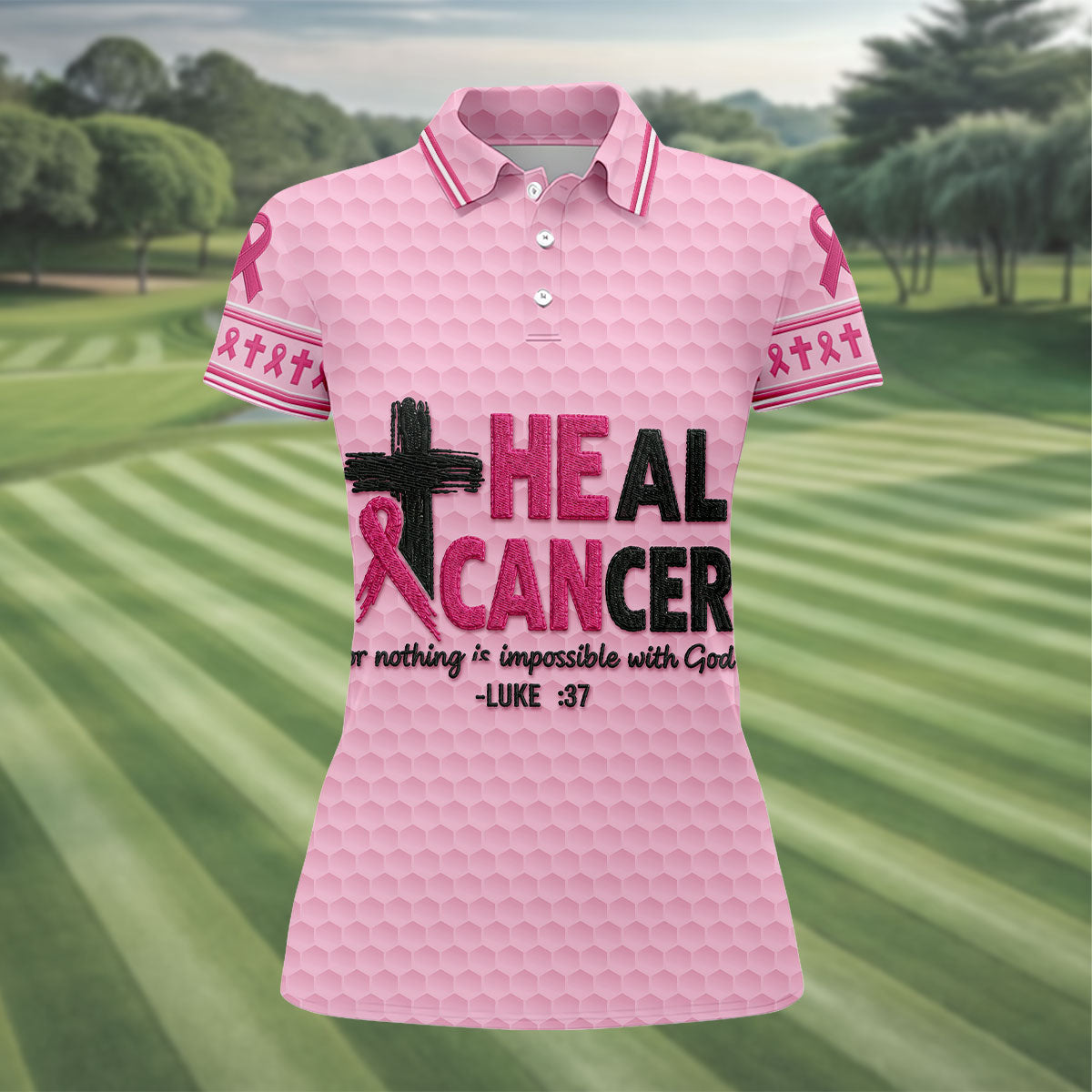 Heal Cancer Faith Pink Breast Cancer Awareness Shirt, Womens Golf Polo, Golf Shirts For Women