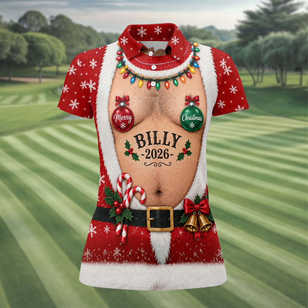 Funny Merry Christmas Custom Name Polo Shirt, Ladies Golf Tops, Golf Shirts For Women