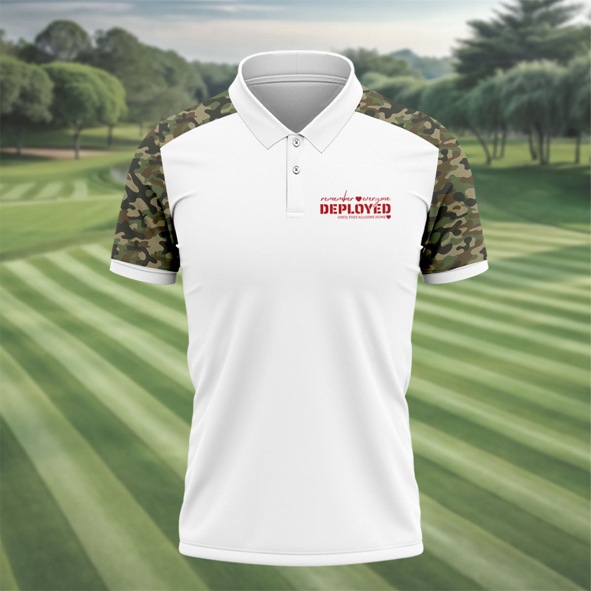 Remember Everyone Deployed Camo White Patriotic 4th Of July Golf Shirt, 250th Anniversary Golf Shirts For Men