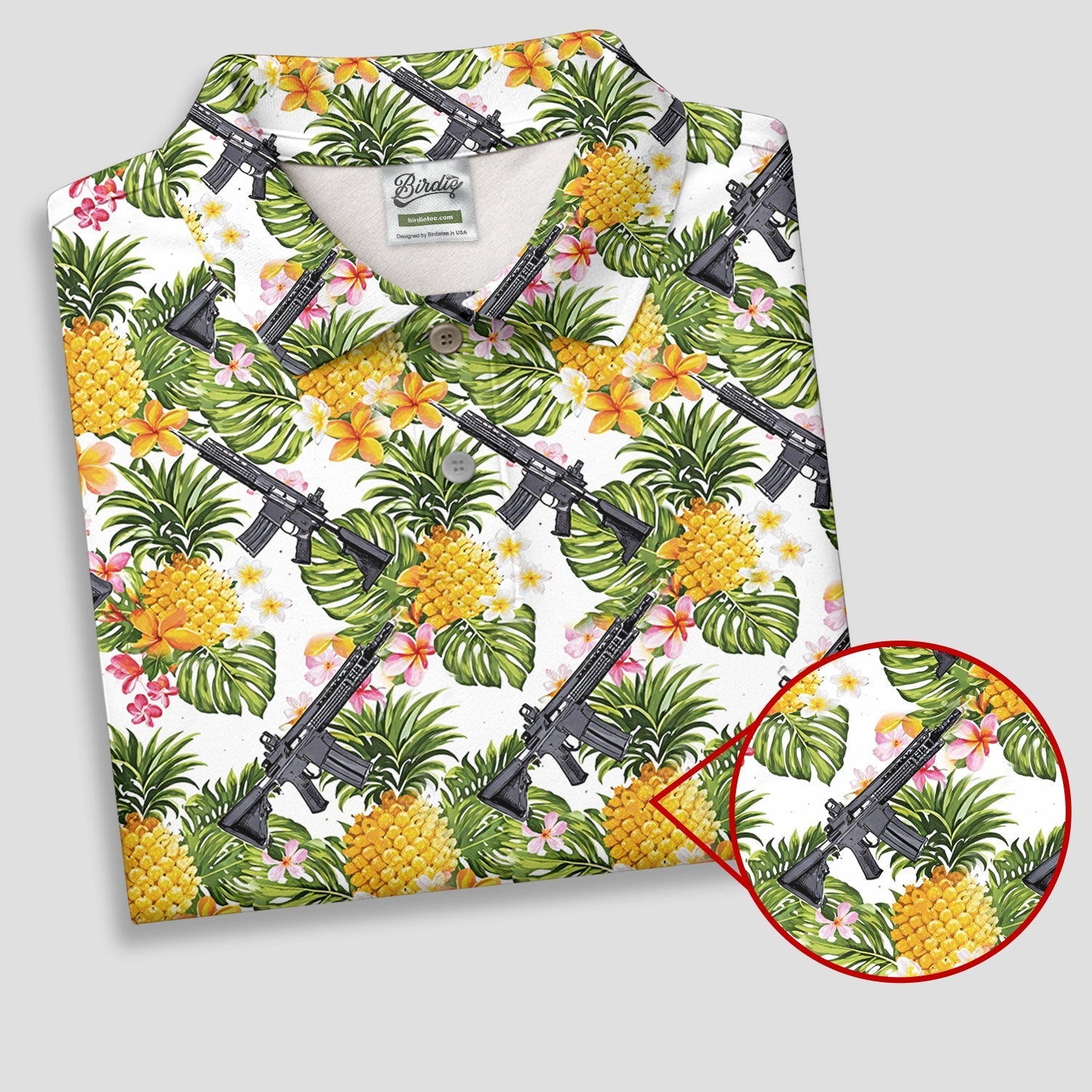 Tropical Pineapple Rifle Hawaiian Golf Shirt Pattern, Hawaiian Golf Shirt, Women’s Golf Apparel