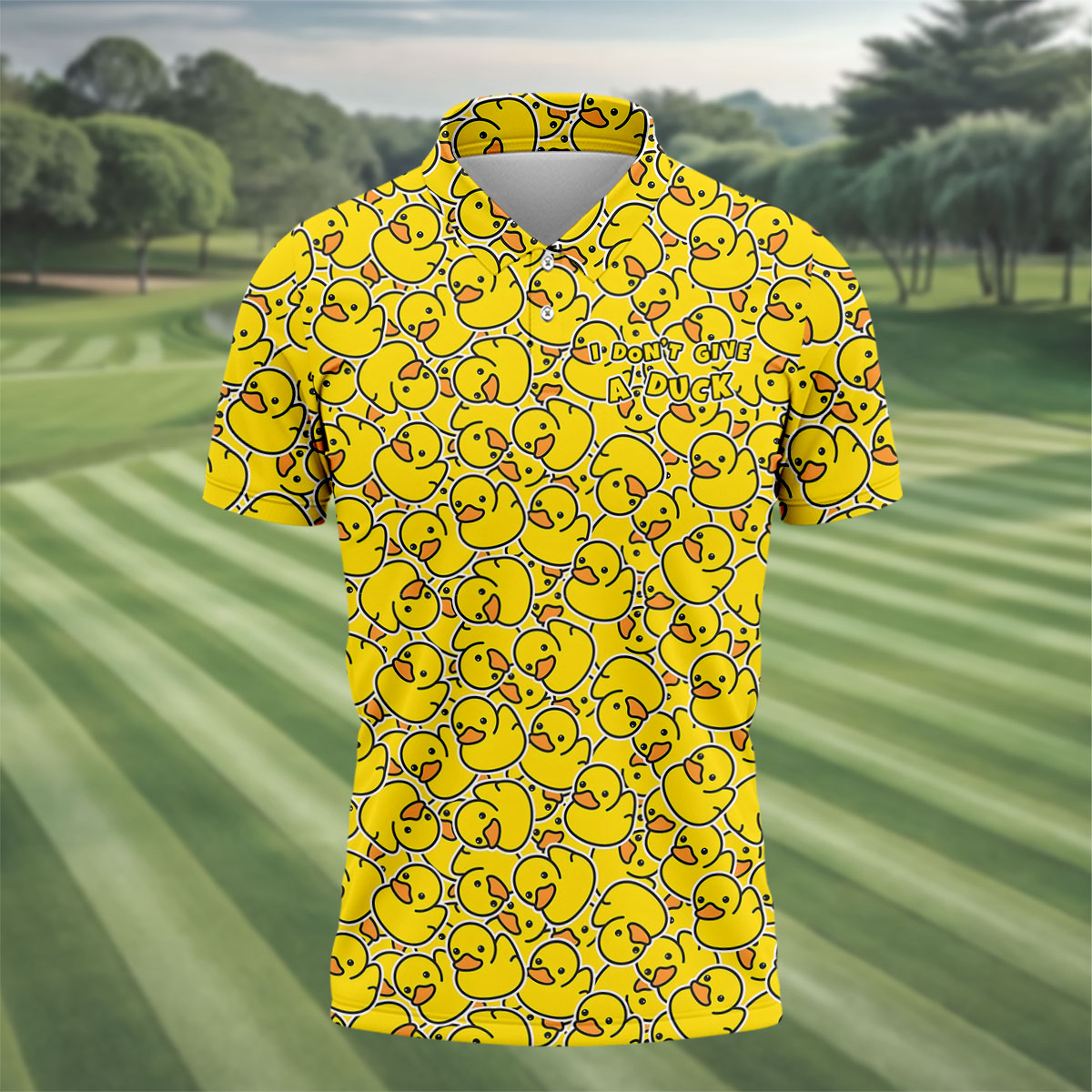 I Don't Give A Duck Yellow Rubber Duck Hawaiian Golf Shirt, Men's Funny Golf Shirts