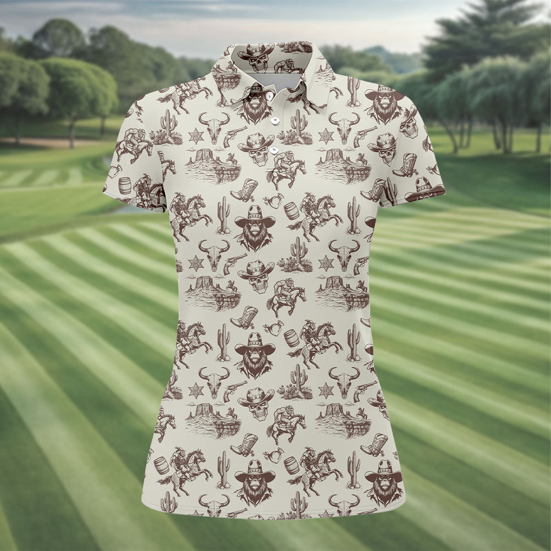 Funny Bigfoot Western Style Hawaiian Golf Shirt, Women's Golf Tops, Ladies Golf Shirts