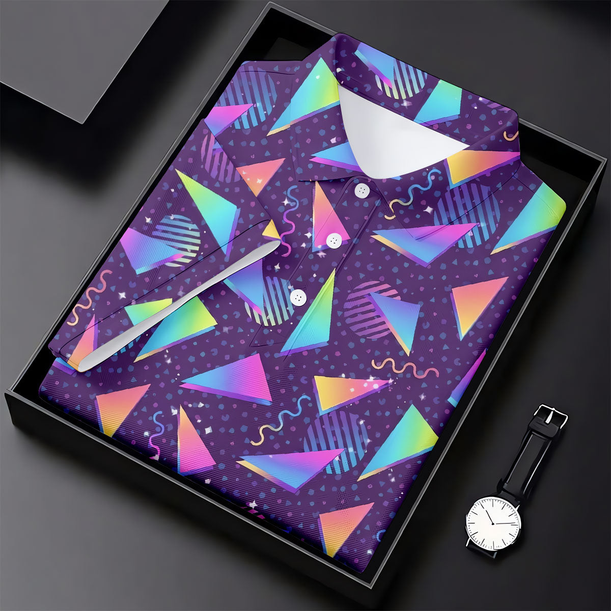Retro Memphis Geometric Pattern Golf Polo Shirt, Women's Golf Polo, Ladies Golf Tops