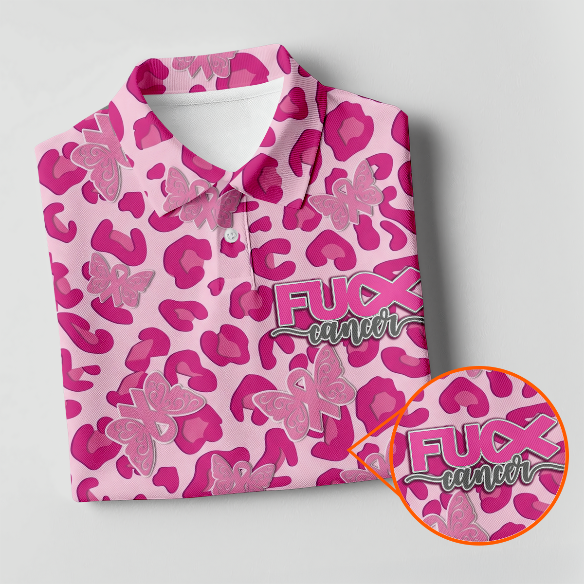 F*ck Cancer Leopard Butterfly Breast Cancer Polo Shirt, Women’s Golf Polo, Ladies Golf Top