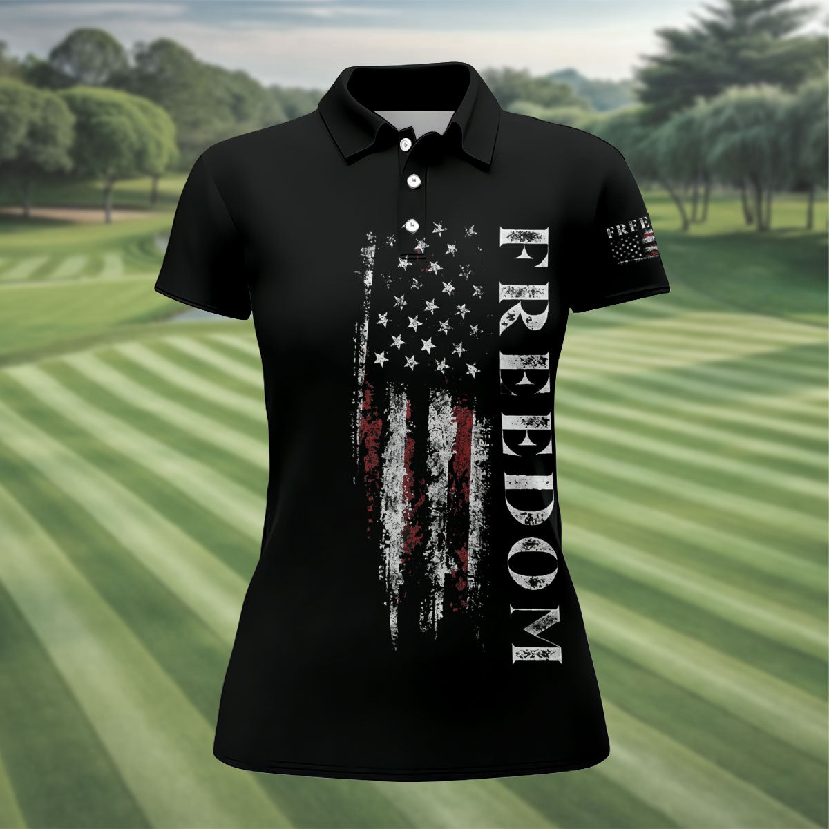 Freedom USA Distressed Flag US 250th Anniversary Golf Shirt, Patriotic Golf Shirt, Golf Shirts For Women