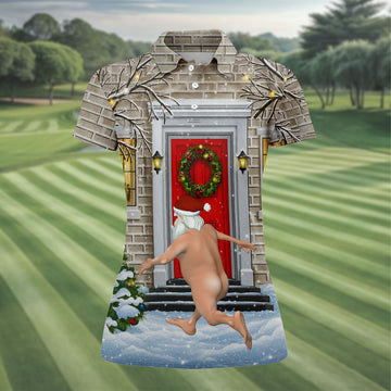 Women's Streaking Santa Doorbell Golf Shirt, Christmas Golf Shirt, Women’s Golf Apparel