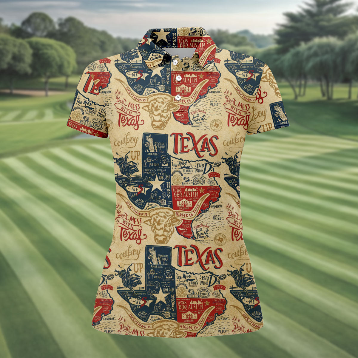Don't Mess With Texas Western Theme Old West Women Golf Top, Ladies Golf Shirts, Golf Shirt For Women