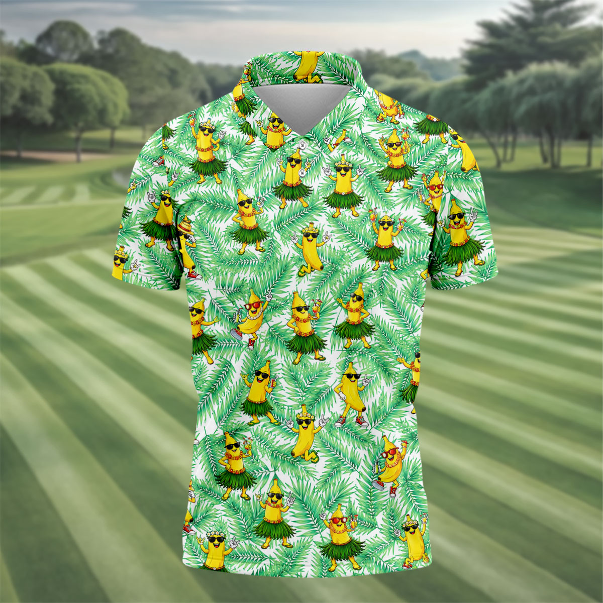 Funny Hula Banana Tropical Hawaiian Golf Shirt, Mens Golf Polo, Printed Golf Shirts