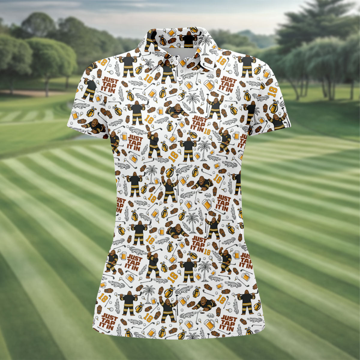 Funny Just Tap It In Bigfoot Golf Polo Shirt, Hawaiian Golf Shirt, Women's Golf Tops