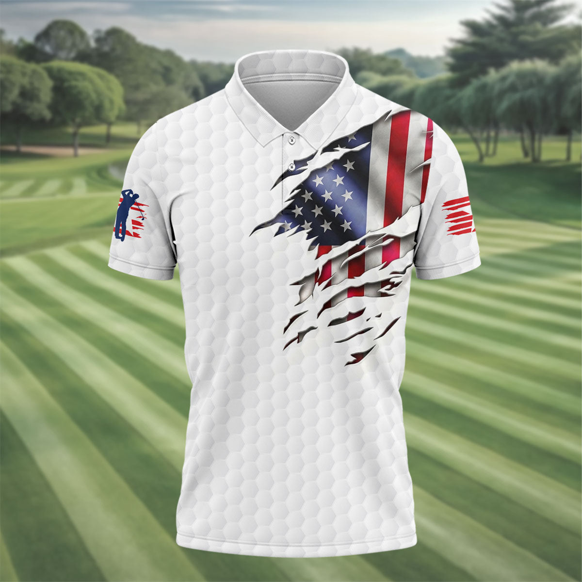 I Put It In Every Hole Ripped American Flag 250 Patriotic Golf Shirt, 4th Of July Golf Shirts For Men