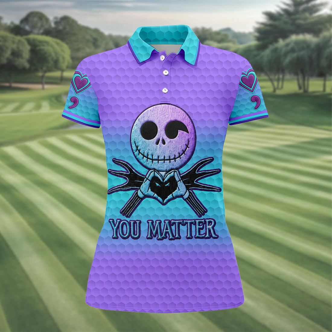 You Matter Suicide Prevention Skeleton Heart Hand Golf Shirts For Women, Women’s Golf Polo