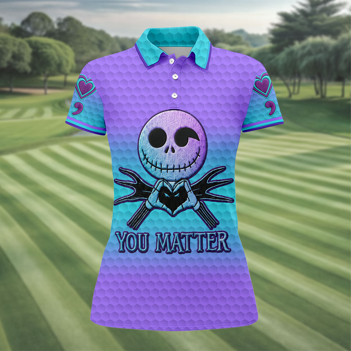 You Matter Suicide Prevention Skeleton Heart Hand Golf Shirts For Women, Women’s Golf Polo