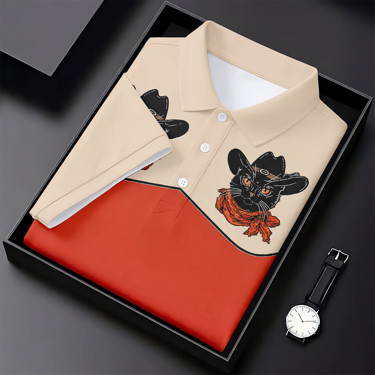 Red Western Cowboy Black Cat Golf Polo Shirt, Women's Golf Polo, Ladies Golf Shirts
