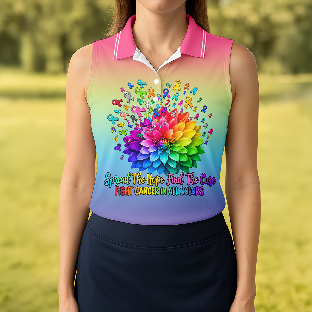 Spread Hope Find The Cure Rainbow Cancer Polo Shirt, Women's Golf Polo, Ladies Golf Top